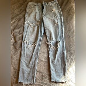 American Eagle Ripped Mom Jeans, size 10, light wash